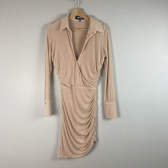 SER.O.YA CAMI RUCHED SHIRT DRESS BEIGE XS - Picture 3 of 10